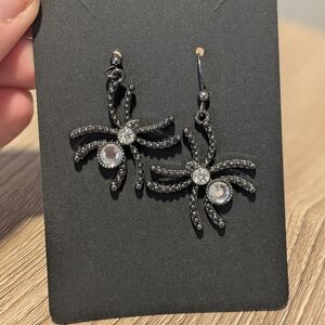 Black and Sparkle Spider Dangle Earrings
